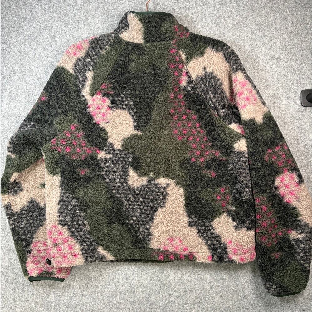 JoyLab Green Pink Camo Sherpa Fleece Quarter Zip Jacket Quilted Panel Size Large - Picture 2 of 5